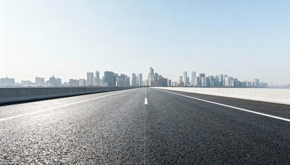 Cityscape View from Open Road, Modern Architecture and Urban Skyline on a Sunny Day