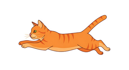 Obraz premium Cartoon Illustration of an Orange Tabby Cat in a Leaping or Running Position on White