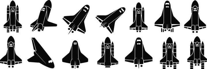Space Shuttle Silhouettes: A Vector Collection of Spacecraft in Various Poses for Science, Technology, and Exploration Projects  . © Hasan Creatives
