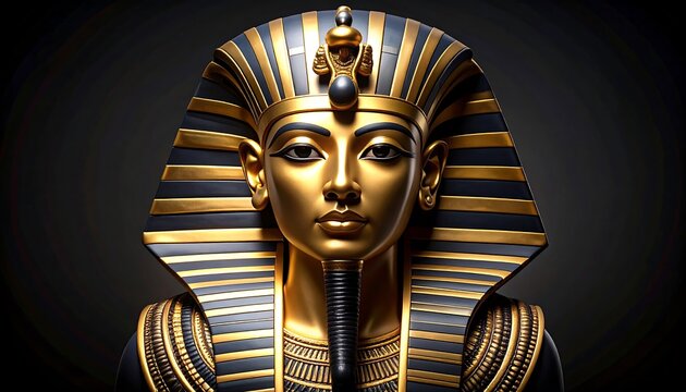 Golden pharaoh bust against dark background