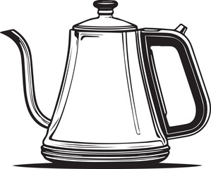 Elegant Pour-Over Kettle Illustration: A sophisticated, minimalistic rendering of a sleek stainless steel kettle, exuding an air of refined simplicity perfect for any modern kitchen. 