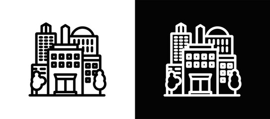 Skyscraper Icon In Black And White Filled Style