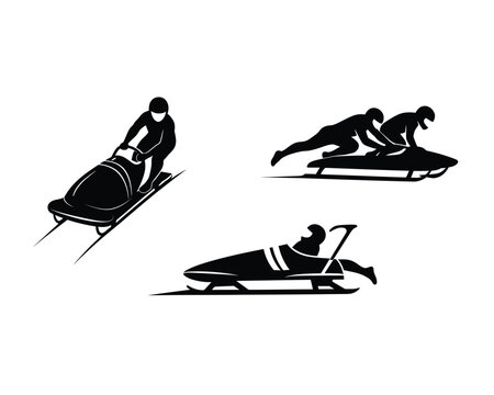 Dynamic silhouettes of bobsled athletes in action during a winter olympic sport competition