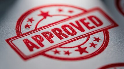 Red Approved Stamp on White Paper: Quality Assurance and Validation Concept for Business