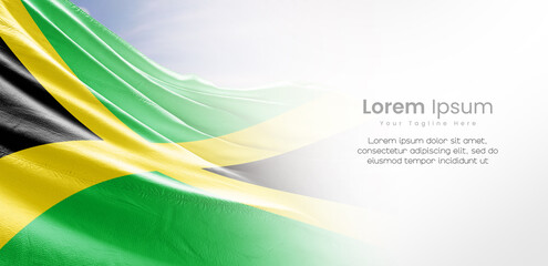 Jamaica national flag waving and fading on white background. The flag uses for banner and poster...