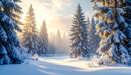 Fototapeta premium Winter landscape light house with snow 