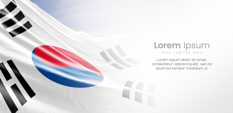 South Korea national flag waving and fading on white background. The flag uses for banner and poster with text. Korean national flag for independence day.