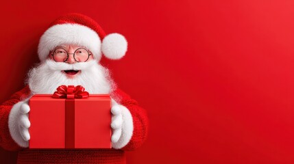Happy Santa Claus Holding Red Gift Box Christmas Sale Promotion