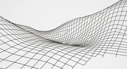 A black grid of intersecting lines forms a curved surface on a white background