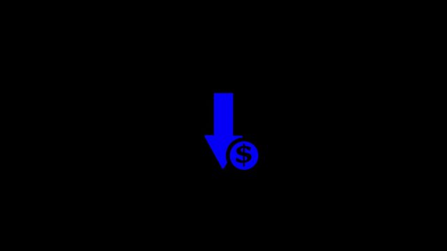 dollar coin down icon animation. 4K motion animation.