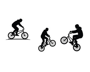 Dynamic silhouettes of a bmx rider performing tricks on a bicycle against a white background