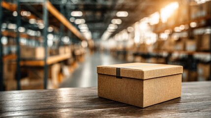 Cardboard Box in Warehouse Setting: Logistics, Shipping and Delivery Solutions for Business Operations