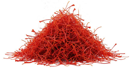 Fototapeta premium Pile of vibrant red saffron threads isolated on transparent background, a prized spice