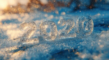 A Frosted Year: The Glimmering Ice Sculpture of 2020 Reflects the Sparkle of Winter's Chill and the Beauty of Nature's Transformations