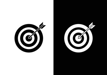 Target Archery: A monochrome visual depicting two sides of the same concept: hitting the mark. One features a black target with a white bullseye, while the other showcases a reversed aesthetic.