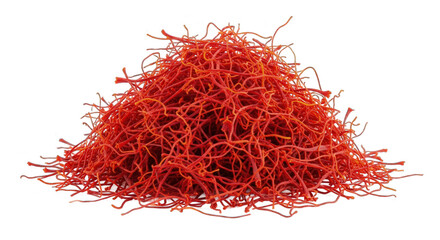 Fototapeta premium Pile of saffron threads isolated on transparent background, a spice derived from crocus flower