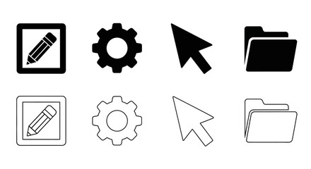 Icons Set: A comprehensive set of digital icons, meticulously crafted for versatile use in interface design, representing essential actions and functions with a sleek aesthetic.