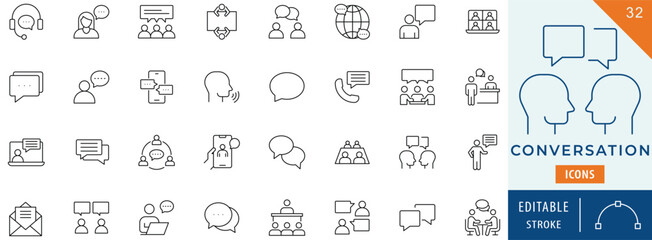 Conversation icon collection set. Editable stroke.