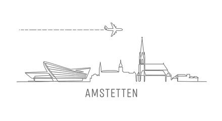Obraz premium Amstetten Austria Skyline Line art drawing.