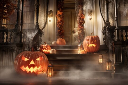 Enhance your Halloween with spooky decor like glowing Jackolanterns and fog effects