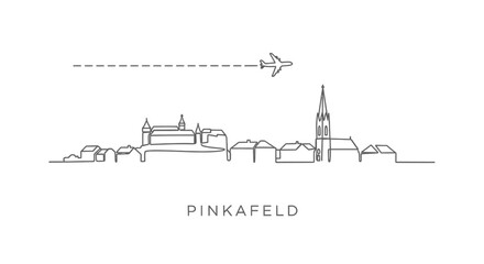 Fototapeta premium Pinkafeld Skyline with Line Art, Airplane, and Travel.