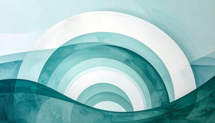 Serene Passage Through Layered Teal Watercolor Arches and Gentle Waves
