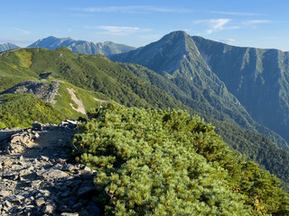 蝶槍ピークから常念岳へ続く稜線の眺望
