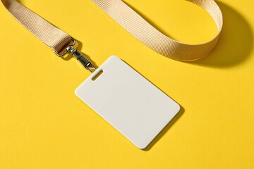 Blank ID Card with Lanyard on Bright Yellow Background