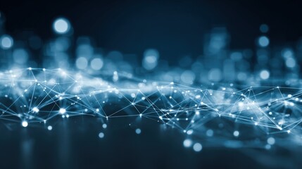 Abstract Digital Network Connecting Nodes on a Blue Gradient Background, Representing Technology and Communication