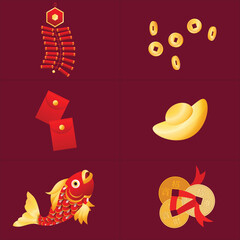Chinese Lunar New Year celebration traditional holiday icon vector art materials. colorful and neat designs
