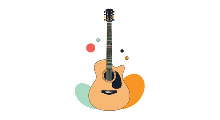 Naklejka premium Acoustic guitar illustration with abstract organic shapes and colorful circles on a white background