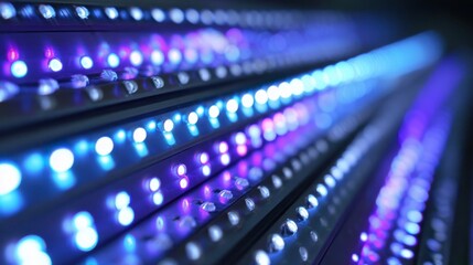 Bright Blue LED Strip Lights Illuminate Modern Technology with an Abstract Pattern