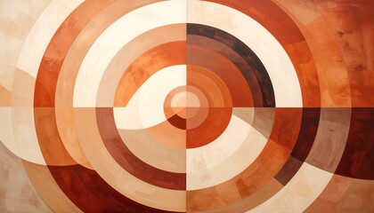 Abstract Geometric Art: Dynamic Concentric Circles in Warm Orange and Brown Quadrants