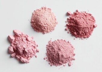 Four mounds of light pink powder on white
