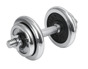Two dumbbells with weights on a white background.