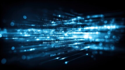 Abstract Blue Data Stream Visualization, Futuristic Digital Technology Concept, High-Speed Connection and Artificial Intelligence Background