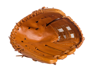 Brown leather baseball glove isolated on a white background.