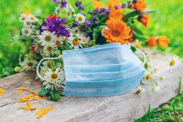allergy to flowers bouquet of flowers. Selective focus.