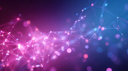 Fototapeta premium Abstract Digital Network Background with Connected Polygons, Nodes, and Lines in Blue and Pink Tones