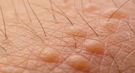 Fototapeta premium Macro shot of human skin Visible are pores tiny bumps and dark hairs emerging from the skins surface