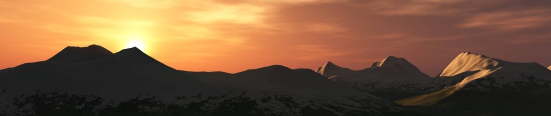 Mountains, mountain landscape, mountain panorama, mountains at sunrise, mountain silhouettes, 3d rendering