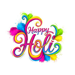 Happy Holi design Colourful text Caligraphy text design png illustration vector greetings 
