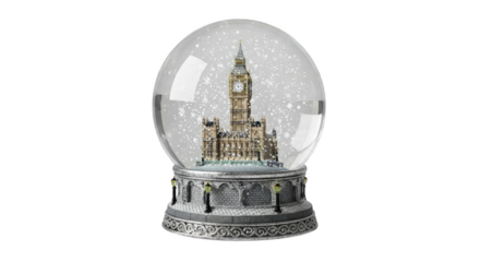 Snow globe with the big ben clock tower inside isolated on transparent background