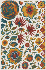 Moroccan Folk art inspired Carpet with modern Pattern in high definition isolated on white canvas with trending colors
