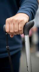 Person Using Walking Cane for Support.