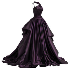 Naklejka premium Elegant long red dress on a brunette woman posing with glamour and style