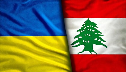 Fototapeta premium レバノンの国旗とウクライナの国旗。(Lebanon flag and Ukraine flag.) 