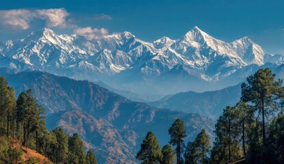 Obraz premium Majestic Snow Capped Himalayan Mountain Range Under Blue Sky.