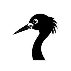 Silhouette of a bird with long neck beak on transparent background