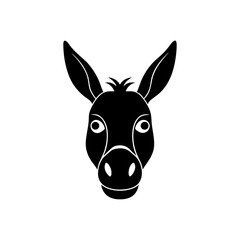 Illustration of a donkey head in black on transparent background silhouette